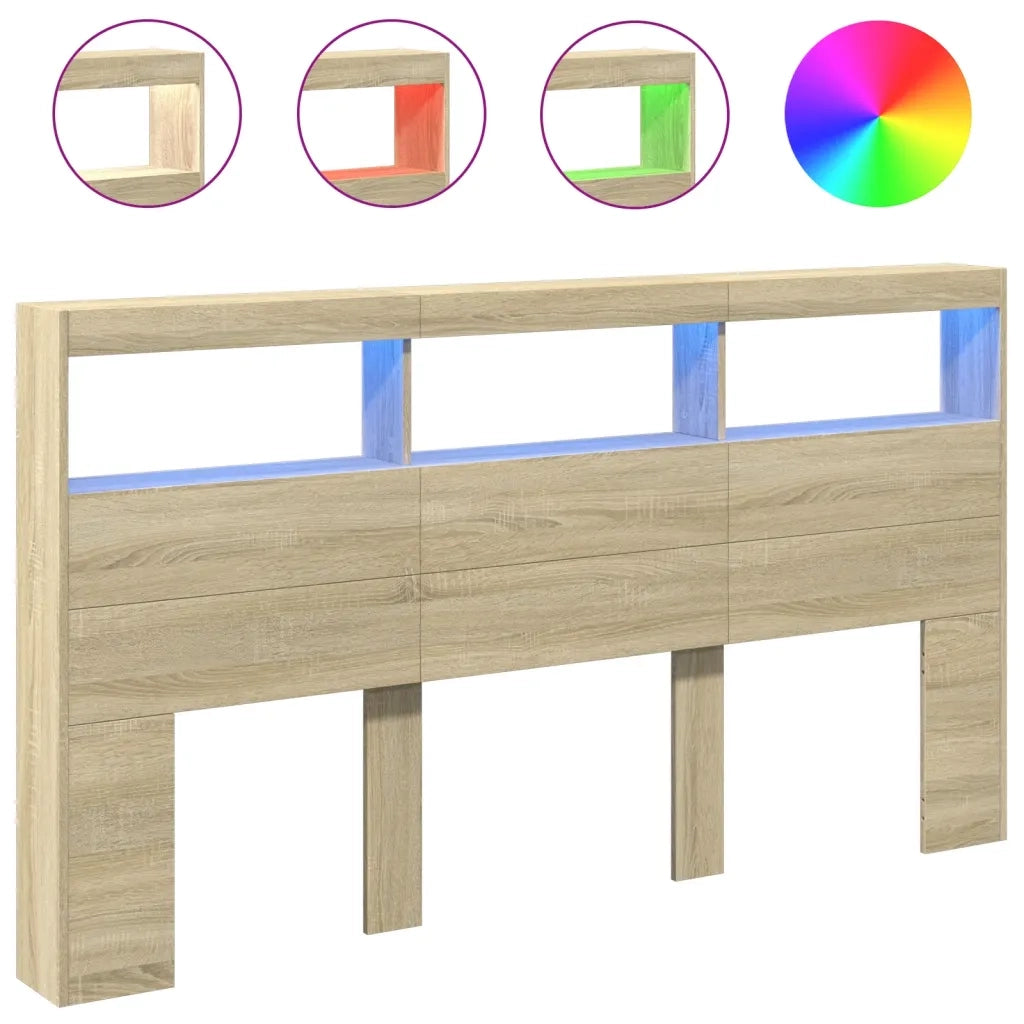 Testiera con Contenitore a LED Rovere Sonoma 180x17x102 cm 839212