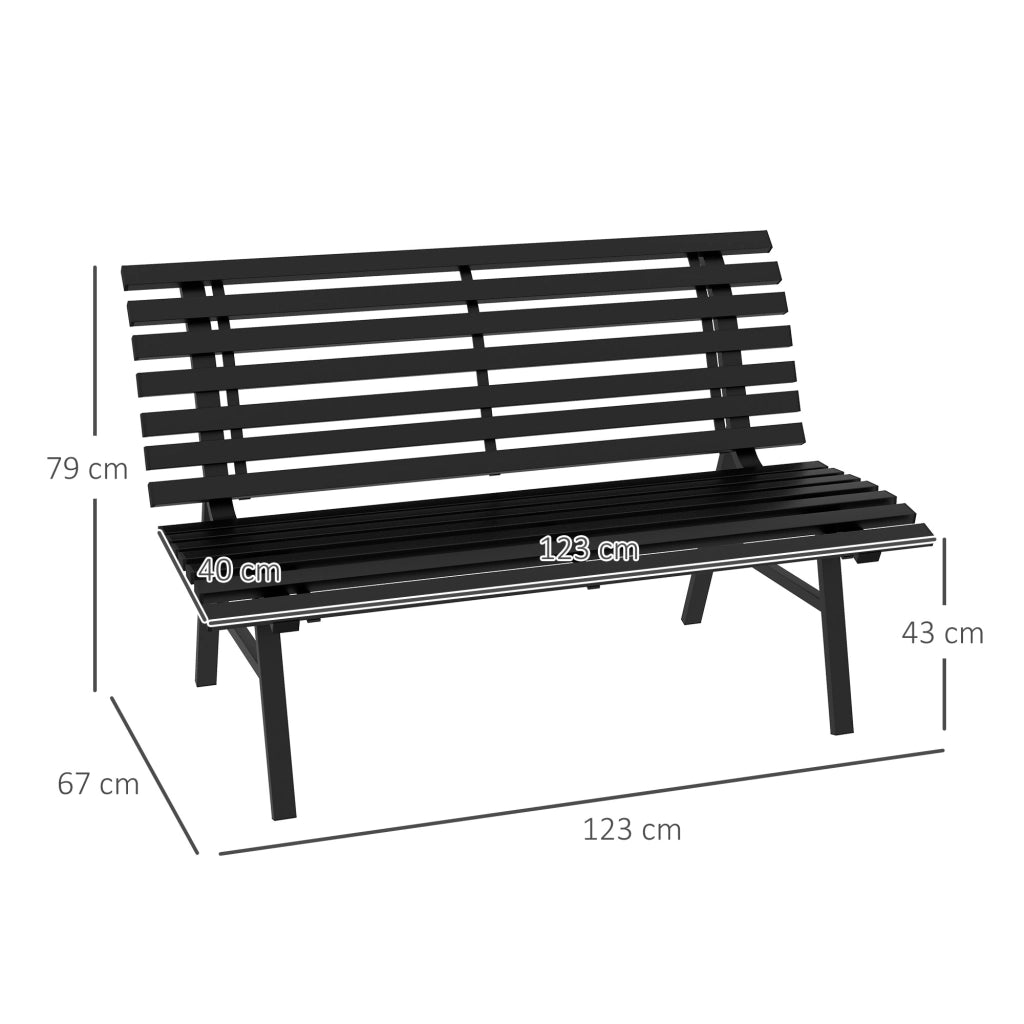 Panchina da Esterno in Alluminio a 2 Posti a Doghe, 123x67x79cm, Nero