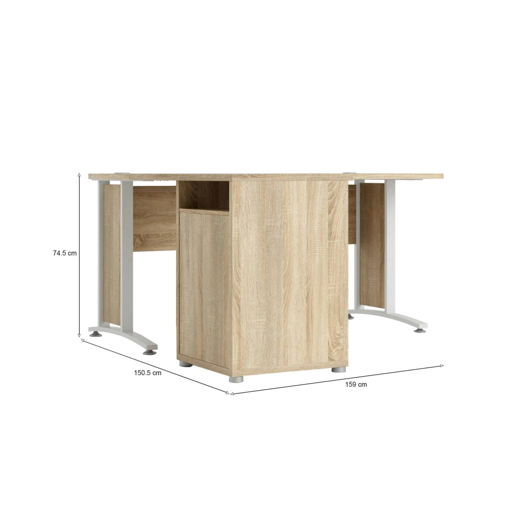Scrivania Alfango, Scrittoio multiuso, Tavolo per ufficio porta PC, Piano di lavoro, 159x151 h75 cm, Quercia e Bianco