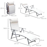 Sdraio da Giardino Pieghevole con Cuscino, Schienale con 7 Reclinazioni, 137x63.5x100.5cm, Beige
