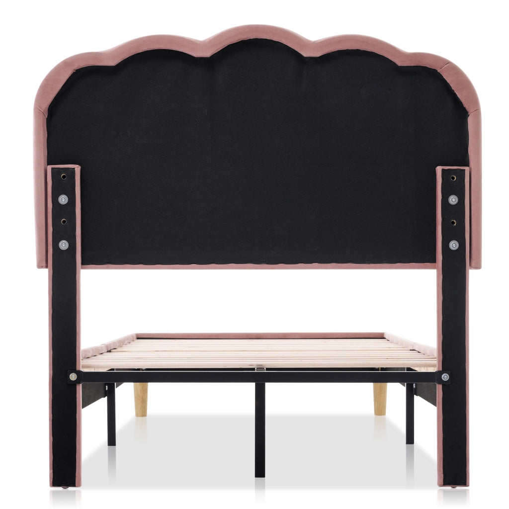 LETTO LED 90x190 cm in velluto rosa con testiera regolabile