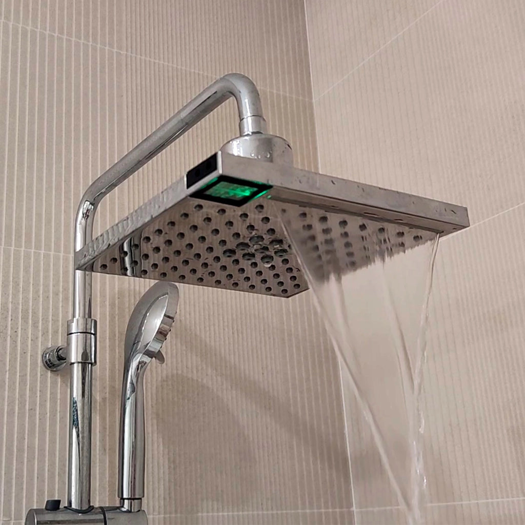 Sined Led 5 Soffione Quadrato Con Luce Led a 3 Getti e Sensore a Infrarossi Grigio