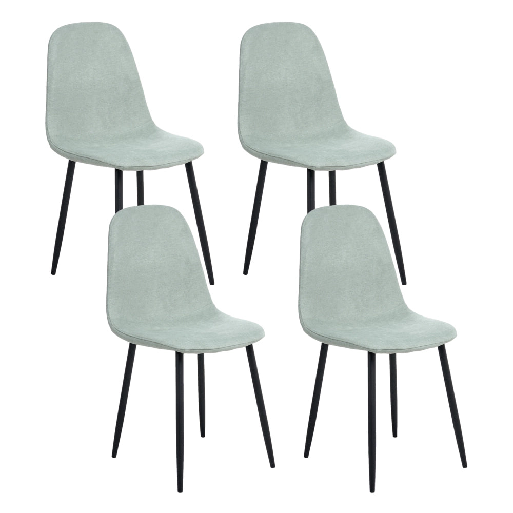 Set di 4 sedie da pranzo Verde Poliestere Tappezzato Ferro Gambe Nere Sala da pranzo senza braccioli