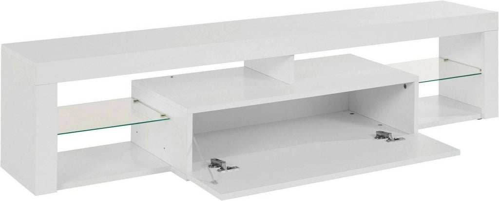 Mobile porta TV Ivy, Base porta TV, Credenza bassa da soggiorno a 1 anta, 100% Made in Italy, 160x40h35 cm, Bianco lucido