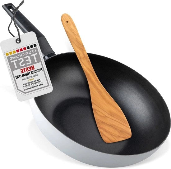 Pentola Wok Balance 30 cm antiaderente in alluminio riciclato maniglia ergonomica cucchiaio - lavastoviglie olio di oliva