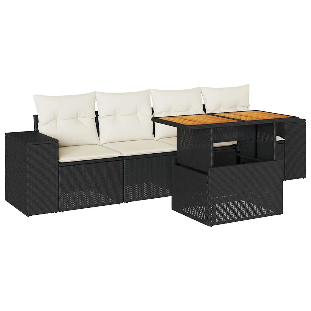 Set Divani da Giardino 5 pz con Cuscini in Polyrattan Nero 3327318