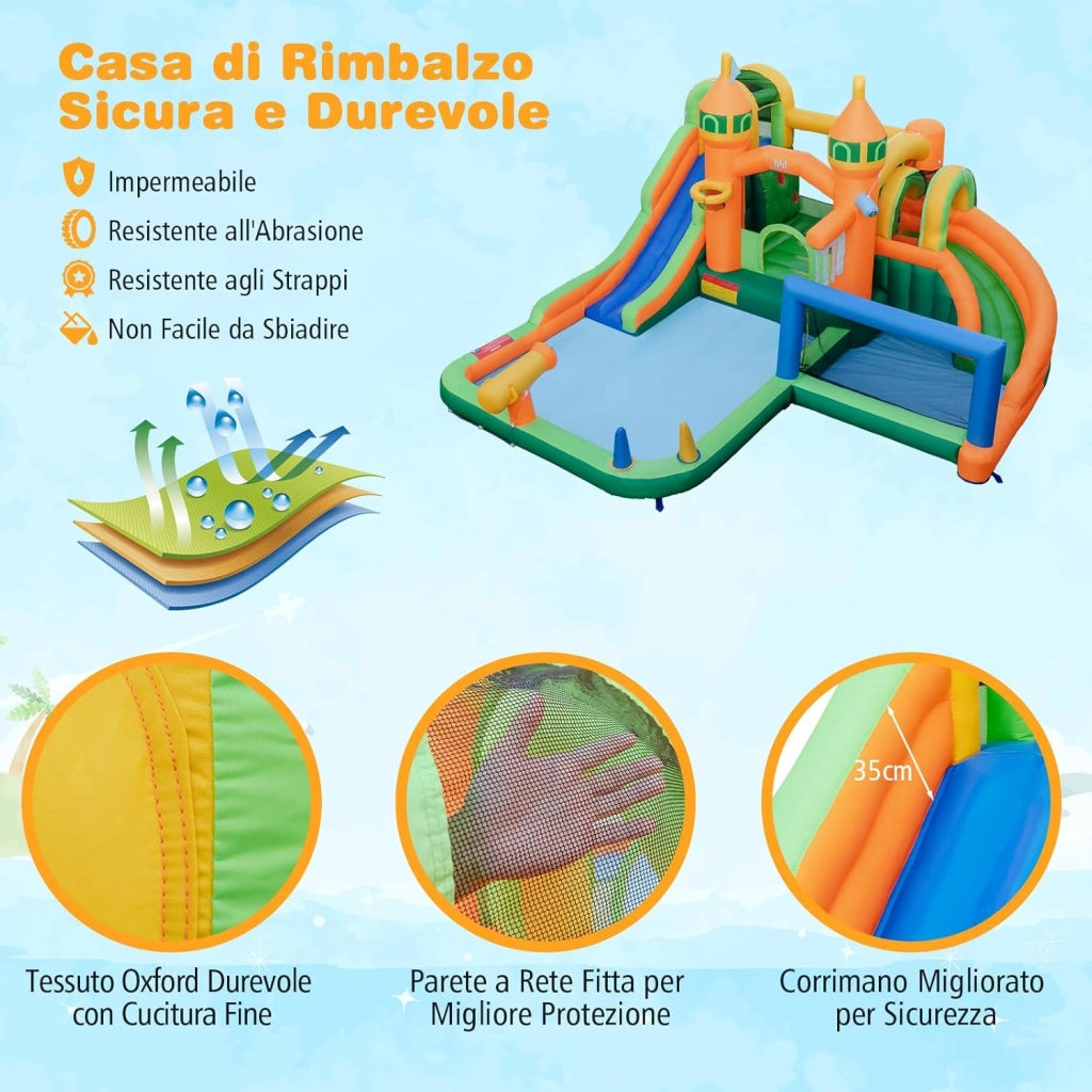 Castello Gonfiabile per bambini, Casa Gonfiabile con Scivolo, Area per Saltare, Piscina, con Borsa di Trasporto e Kit di Riparazione, per Bambini di 3-12 Anni (Senza Soffiatore)