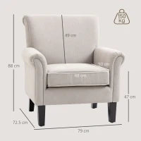 Poltrona d'Arredo in Stile Nordico con Braccioli, in Legno e Poliestere, 79x78x87 cm, Grigio e Marrone