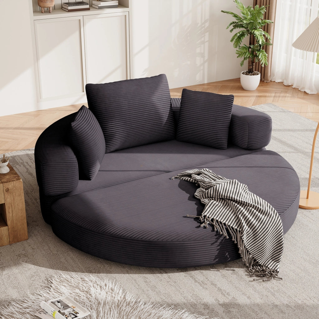 Divano letto pieghevole senza molle in velluto a coste con 3 cuscini e schienale alto nero 173 × 176 cm