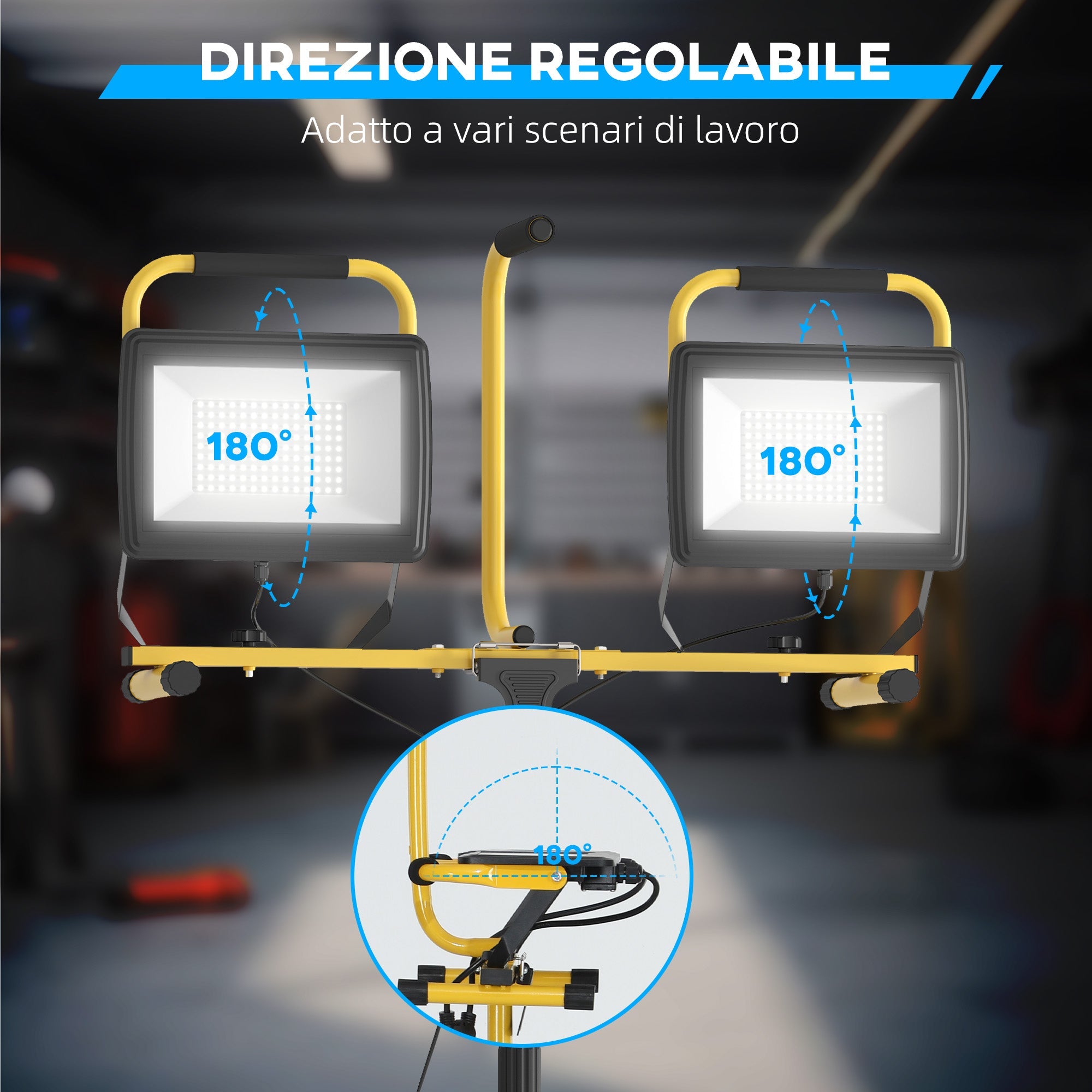 Faretti LED da Esterno IP65 75x62x170 cm da 6500K con Treppiede Staccabile Giallo e Nero