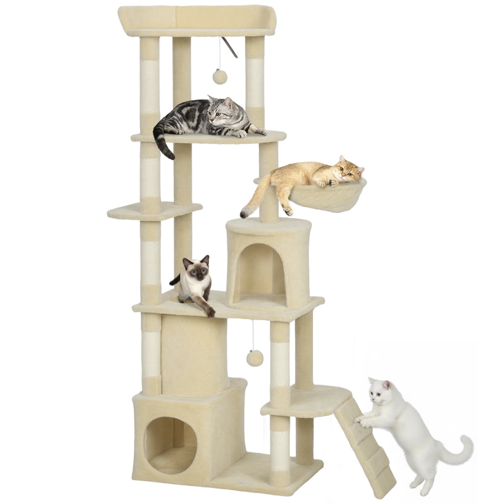 Albero tiragraffi per gatti con piattaforme, tunnel e amaca ¨C zephmum ¨C 170 cm, beige
