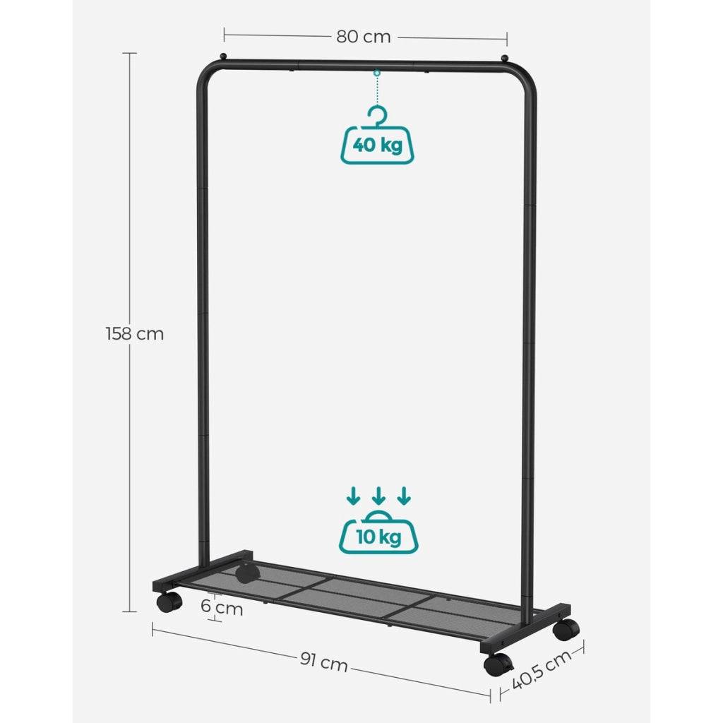 Stander appendiabiti Oskar in acciaio nero con ruote