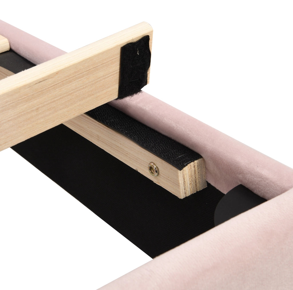 Letto imbottito rosa 90x200 cm in velluto con testiera regolabile