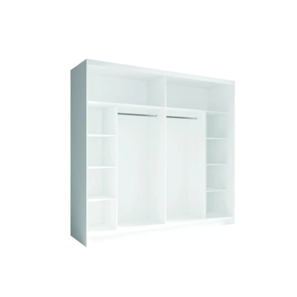 Set camera NOFI - Letto 180x200 cm con doghe, 2 cassetti, comodini, armadio e cassettiera - bianco