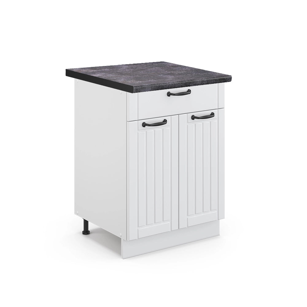 Mobiletto base per cucina Fame-Line Bianco rustico/Bianco 60 cm con cassetto, PL Antracite Vicco