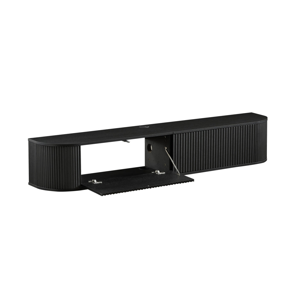 Mobile TV sospeso 180x32x30 cm con passacavi e ante ammortizzate nero