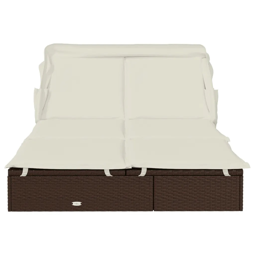 Sdraio da giardino | Lettino Doppio Tetto Pieghevole Marrone 213x63x97 cm Polyrattan