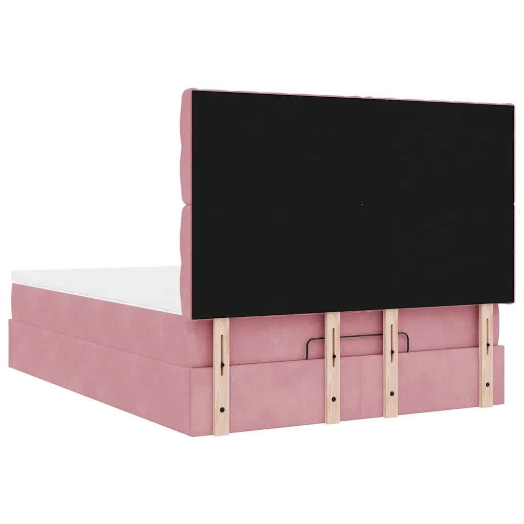 Struttura Letto Pouf con Materassi Rosa 140x190 cm in Velluto 3313546