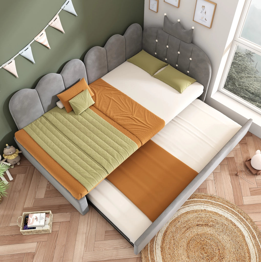 Divano letto 90x200 cm con letto estraibile; velluto grigio