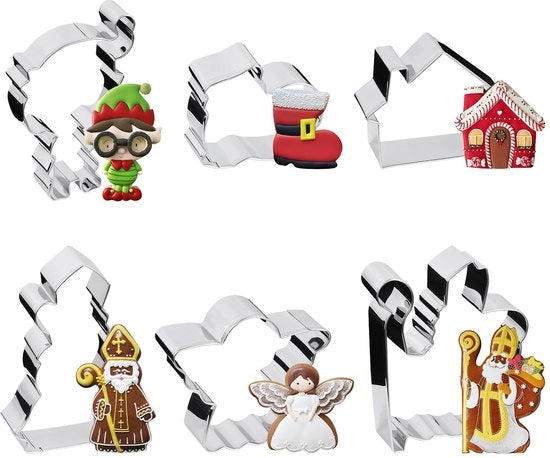 Set di stampi per biscotti a forma di Babbo Natale 6 pezzi in acciaio inossidabile Grande Babbo Natale con la scarpa Angelo di Natale Casa di Babbo Natale Set di stampi per biscotti per Natale e Capodanno