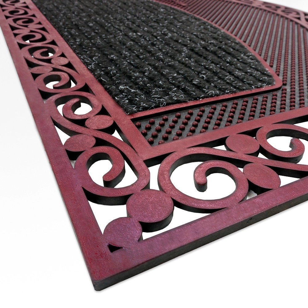 Zerbino Ingresso Semiluna Elegante Welcome Antiscivolo Gomma Robusta Tappeto Assorbente Bordeaux