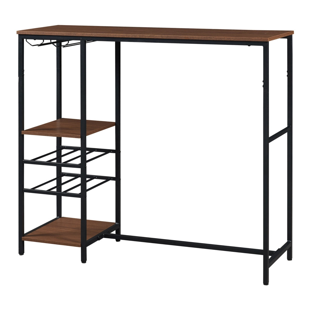 Tavolo Alto da Bar Stjørdal con Griglie per Calici e Portavino 120x40x105 cm Nero / Effetto Noce [en.casa]