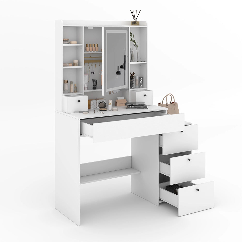 Vicco Tavolo da toilette Bianco 105.5 cm con specchio a LED
