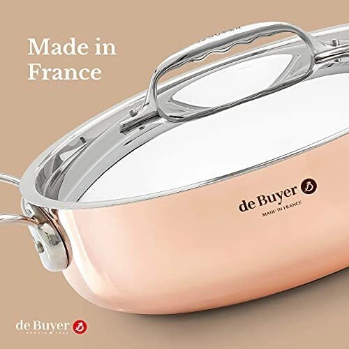 DE BUYER 6241.24 Prima Matera Casseruola bassa con coperchio in rame e acciaio inox 24 cm spessore 2 mm capacita' 3.1 l colore Rame e Acciaio Inox