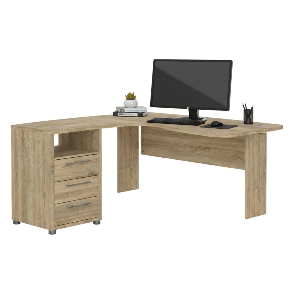 Scrivania Lumpur, Scrittoio multiuso, Tavolo per ufficio porta PC, Piano di lavoro, 159x150 h75 cm, Quercia
