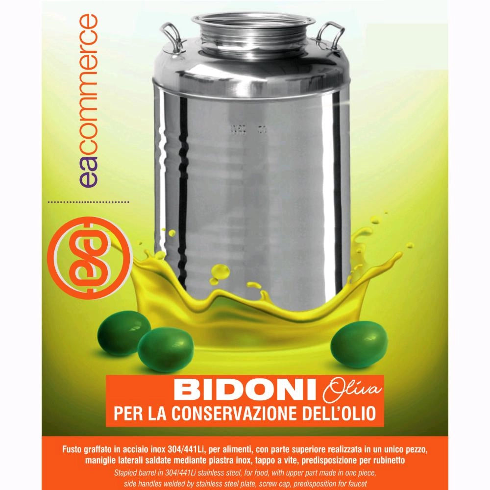 Contenitore Bidone Fusto In Acciaio Inox per Olio 15 Litri con Rubinetto