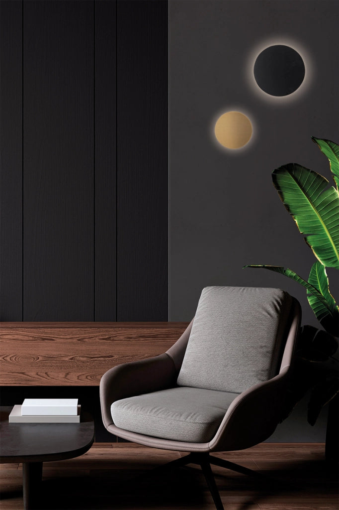 Solaris Applique da Parete Nera con Paralume Grigio 12W 3000K CRI90 IP20 - Rossini Group, Illuminazione LED di Design per Interni
