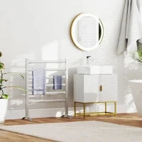 kleankin Mobile Bagno Sottolavabo con Armadietto 2 Ante in Legno e Acciaio, 60x30x65cm, Bianco e Oro