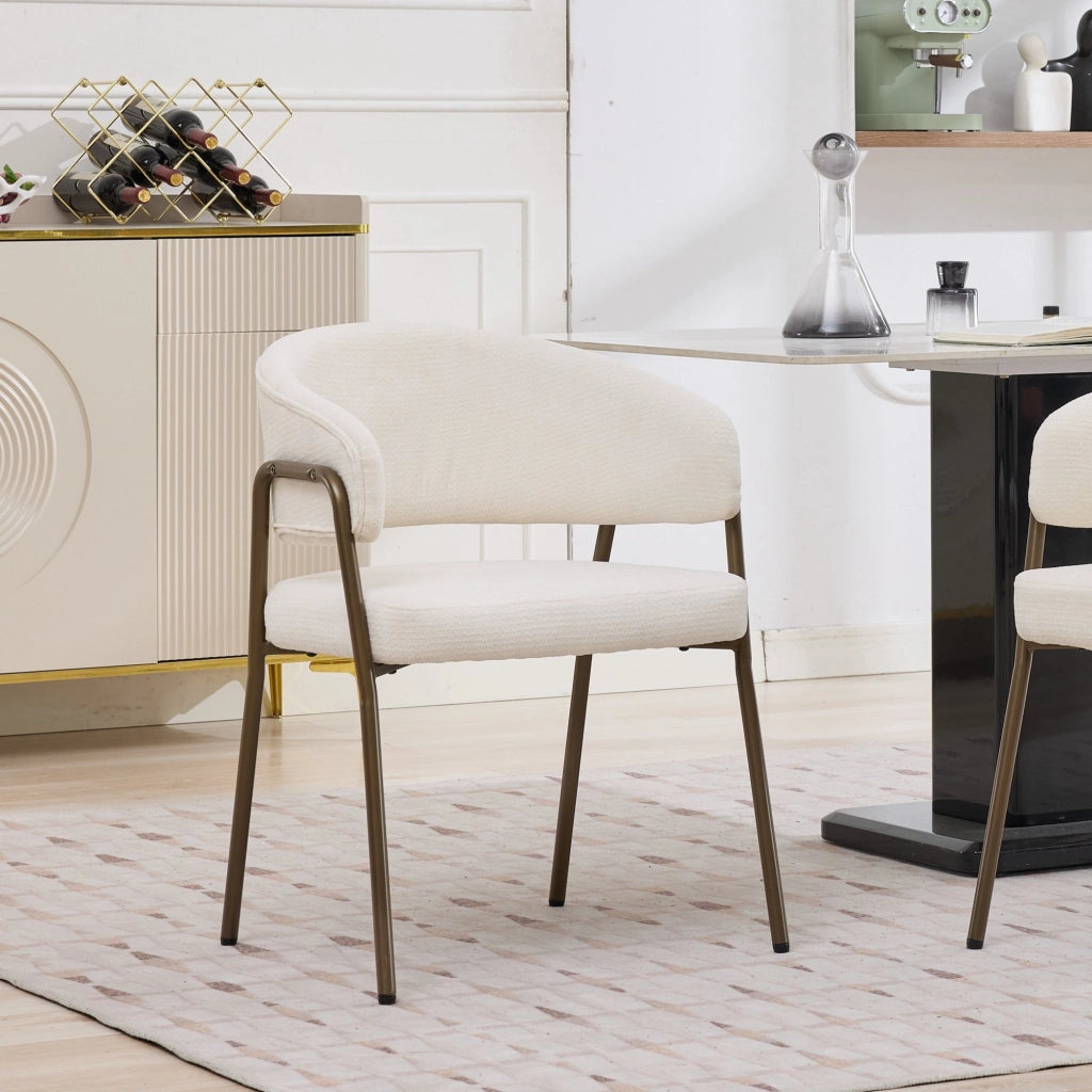 Sedia da Pranzo Imbottita con Braccioli ¨C Xylo ¨C Tessuto Chenille, Gambe Metallo, Beige