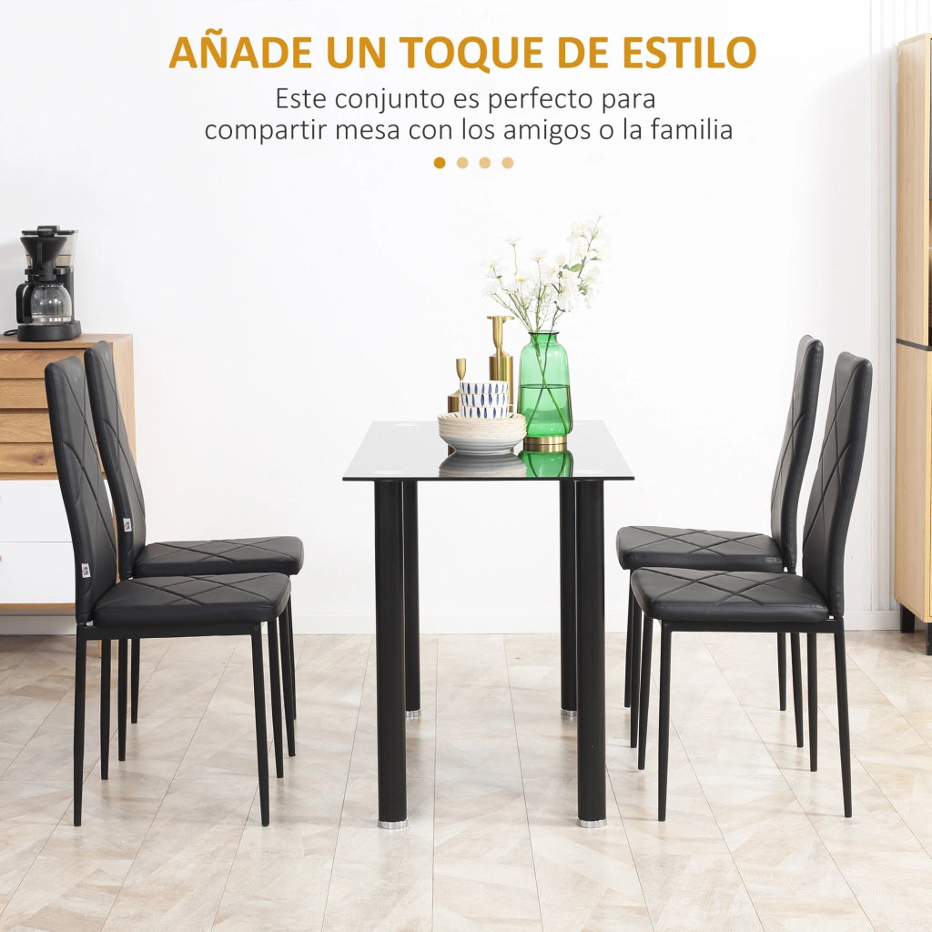 Set di 4 Sedie da Pranzo Imbottite con Schienale Alto e Gambe in Metallo ¨C Zephmum ¨C Nero 41x50x97 cm