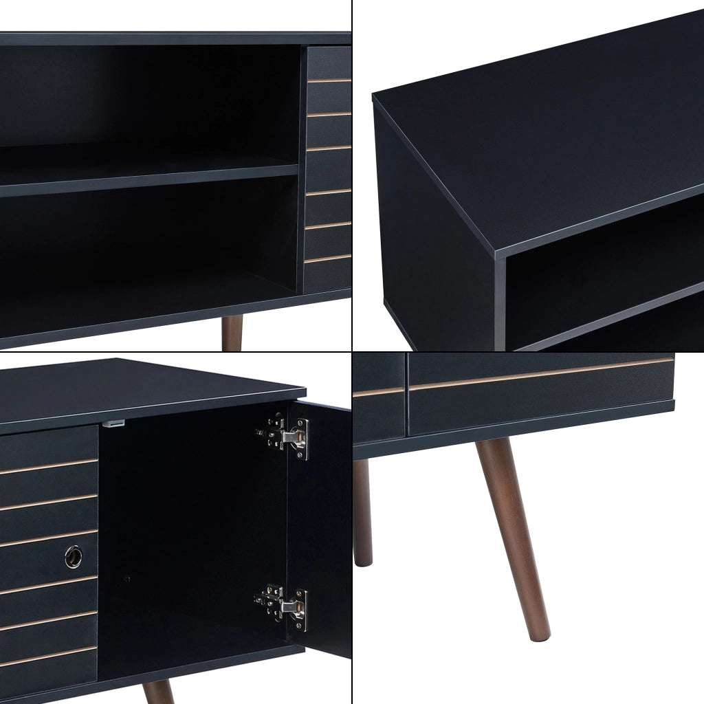 Mobile TV Vare con 2 Ante e 2 Scomparti Aperti 160 x 40 x 66 cm - Nero [en.casa]