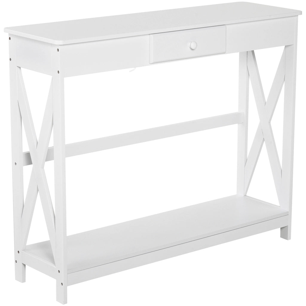 Tavolo console in legno con cassetto e ripiano ¨C zephmum ¨C 100x30x81cm bianco
