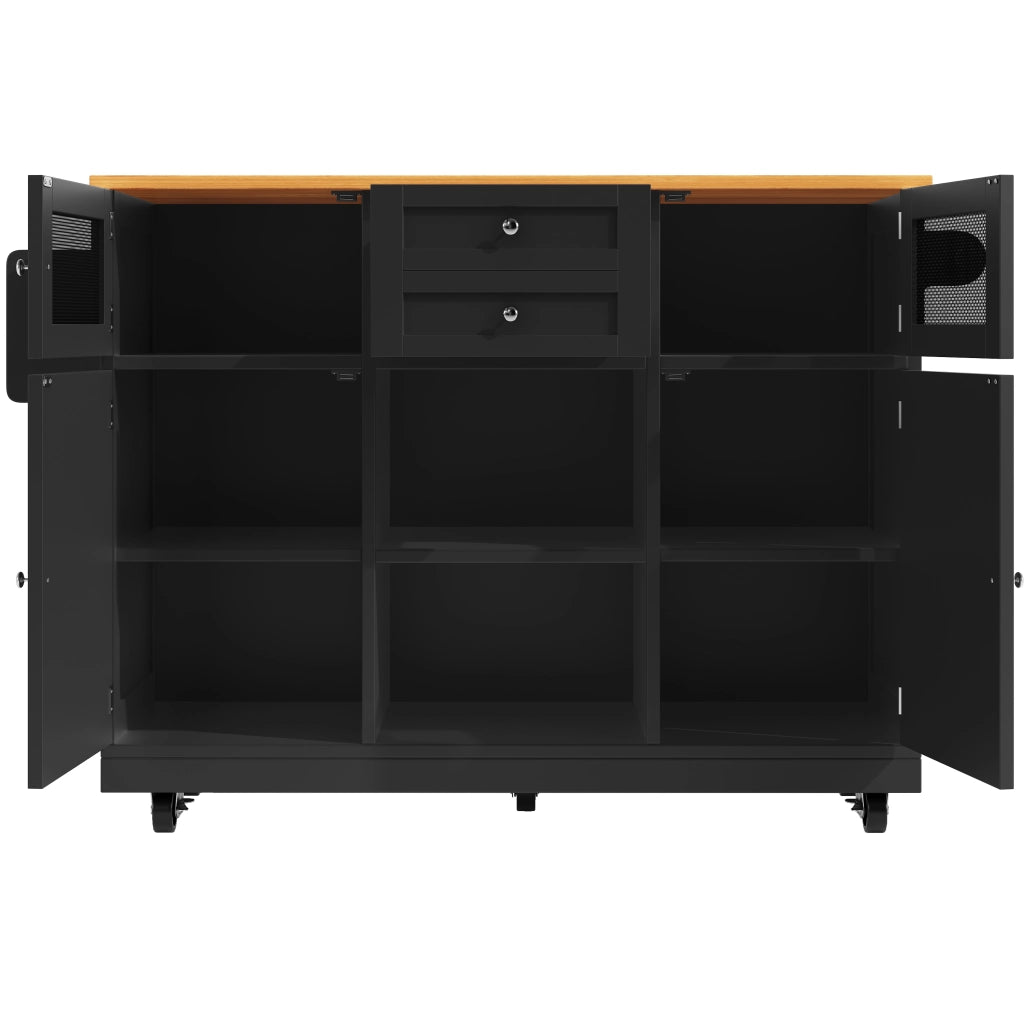Carrello da Cucina con 2 Ante; 2 Cassetti; Portasciugamani e Ruote; in MDF; Nero; 140 x 40 x 93;5 cm