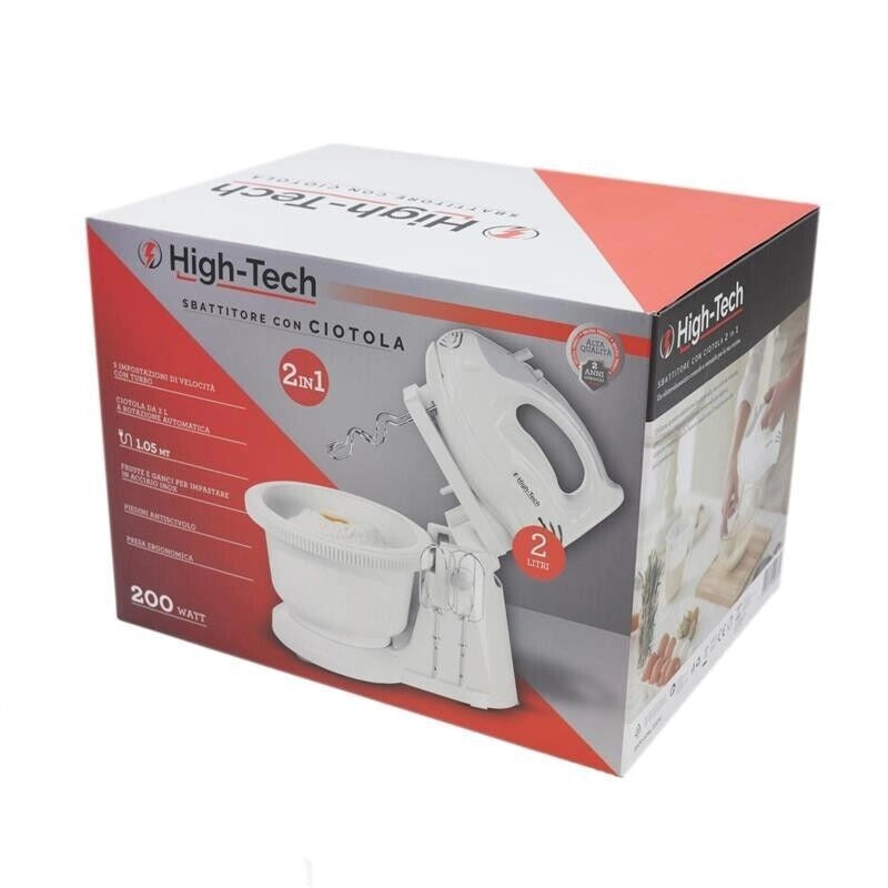 HIGH-TECH SBATTITORE CON CIOTOLA 2 IN 1 200 WATT CAPIENZA 2 LT CON 5 VELOCITÀ