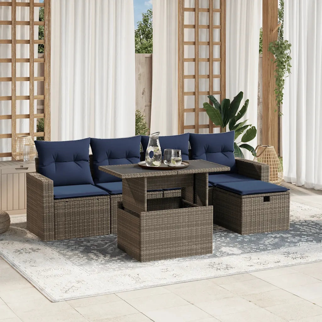 Set Divani da Giardino 6 pz con Cuscini Grigio in Polyrattan 3274811