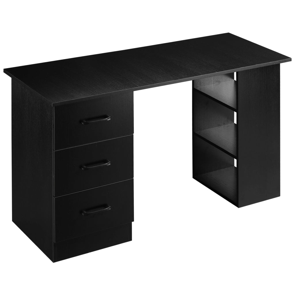 Scrivania Moderna in Legno con 3 Cassetti e 3 Ripiani per Camera e Ufficio, 120x49x72cm, Nero