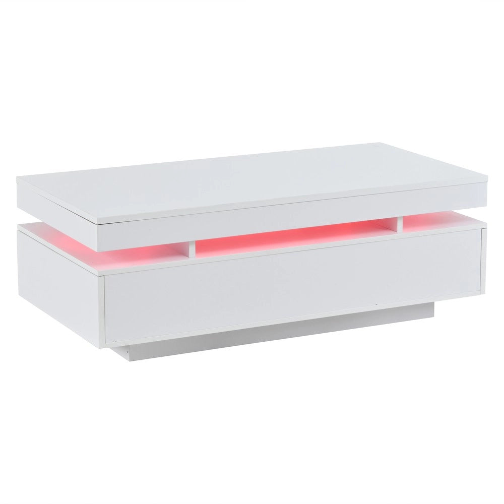 Tavolino da Caff¨¨ con 2 Cassetti e LED ¨C MINIMAL ¨C Bianco Lucido 100x50x35