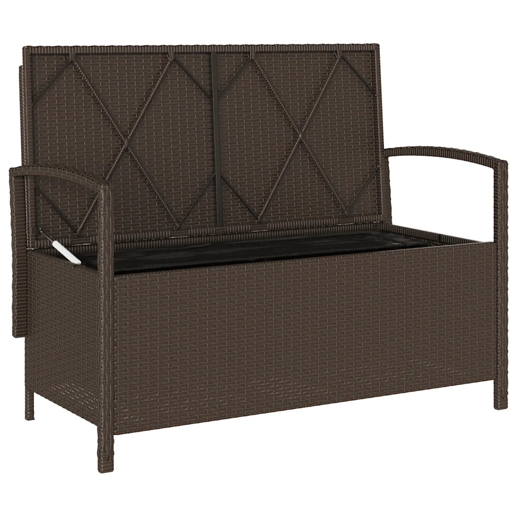 Panchina Portaoggetti da Giardino | Panca da Giardino con Cuscino Marrone Polyrattan