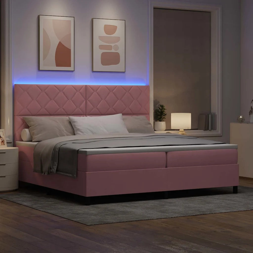 Letto a Sorgente LED con materasso Rosa 200 x 200 cm Velluto 3343405