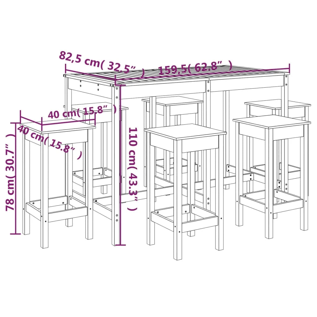 Set da bar da giardino 7 pezzi bianco legno massello di pino 02_0013427