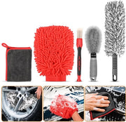 Set di pulizia autonoma, 5-braccio set di spazzole per pulire l'interno e l'esterno dell'auto, comprensivo di spazzola a microfibra, spazzola rigida, spazzola morbida, guanto da pulizia e asciugamano.