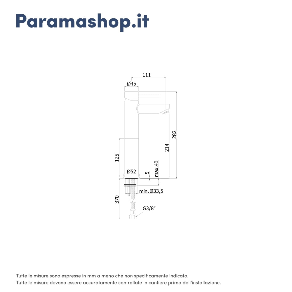 Paffoni miscelatore lavabo alto senza scarico cromato mod. Stick