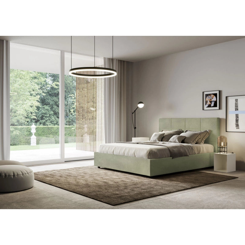 Letto imbottito Matrimoniale 170x190 cm Mika - Contenitore,Microfibra,Tè verde