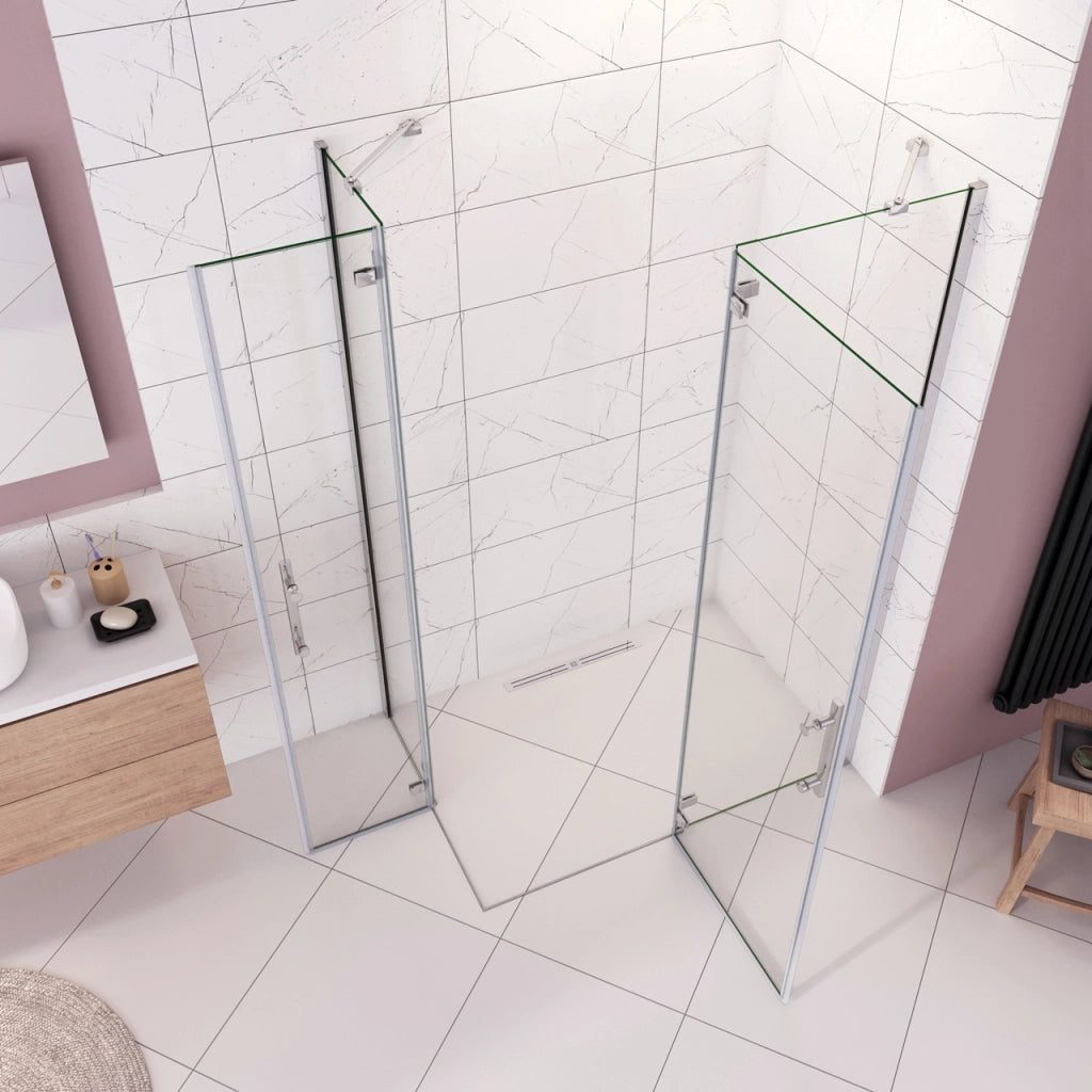 100x90x195 cm Box Doccia Ad Angolo Doppie Porte Apertura Battente in Vetro 6 mm Temperato Anticalcare Trasparente con 2 Barre Stabilizzatrici Cromo Lucido