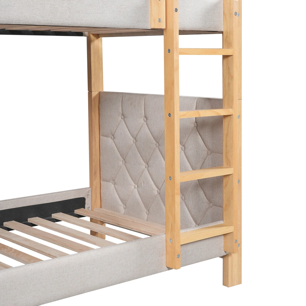 Letto a Castello 90x200 cm - Scala a 4 Gradini e Sponde - in Legno - Grigio e Naturale