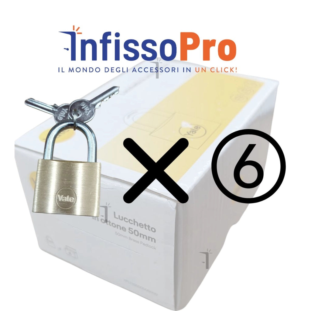 6 X Lucchetto in ottone Yale 50mm con arco in acciaio
